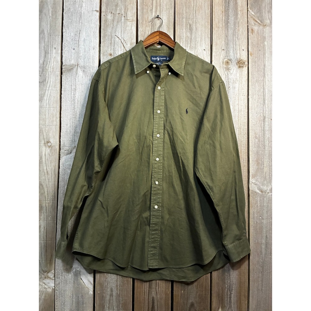 Polo Ralph Lauren Blake Shirt Mens Large Olive Green Cotton Button Down Long Slv